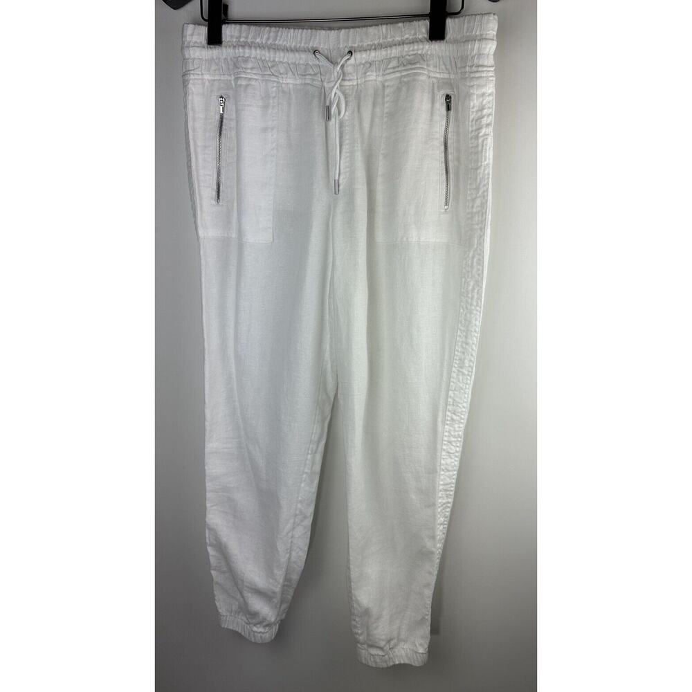 Athleta Cabo Linen Jogger Pants White Drawstring Zippered Pockets Womens Size 14 - Picture 2 of 10
